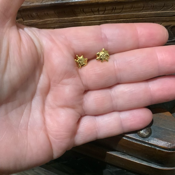 Gold Turtle Stud Earrings - Picture 5 of 5